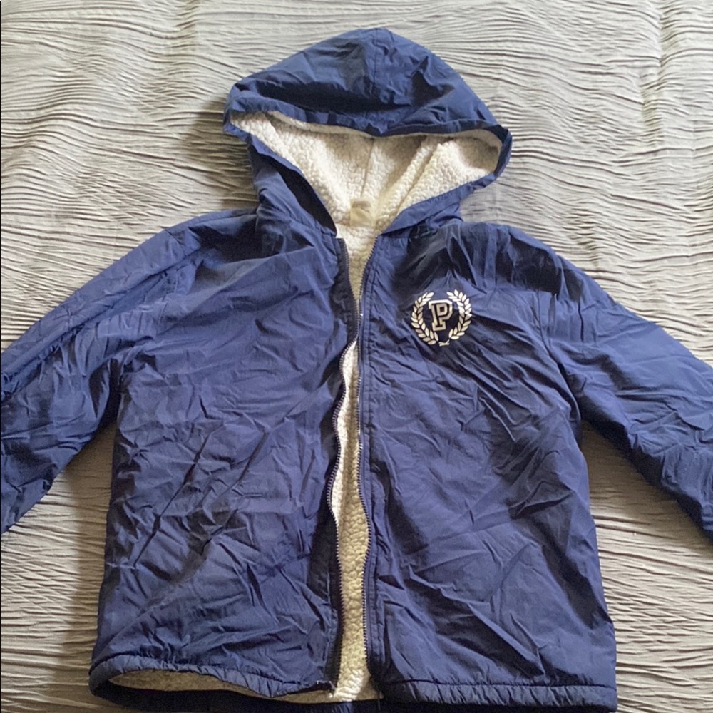 PINK Navy Hooded Jacket with Sherpa Lining